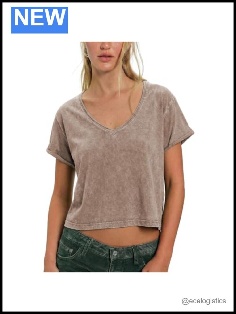 Cropped Acid Wash V Neck Short Sleeve Baggy Grunge Tee